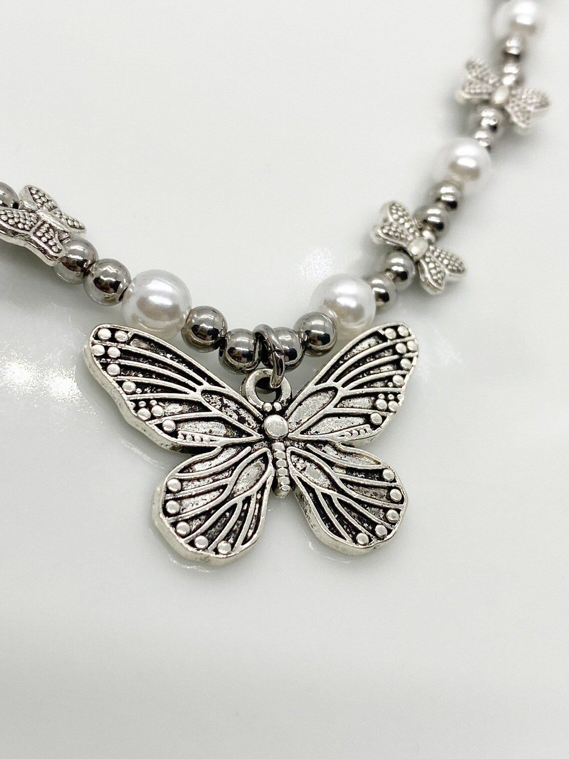 Silver butterfly and pearl necklace trendy butterfly jewelry Etsy