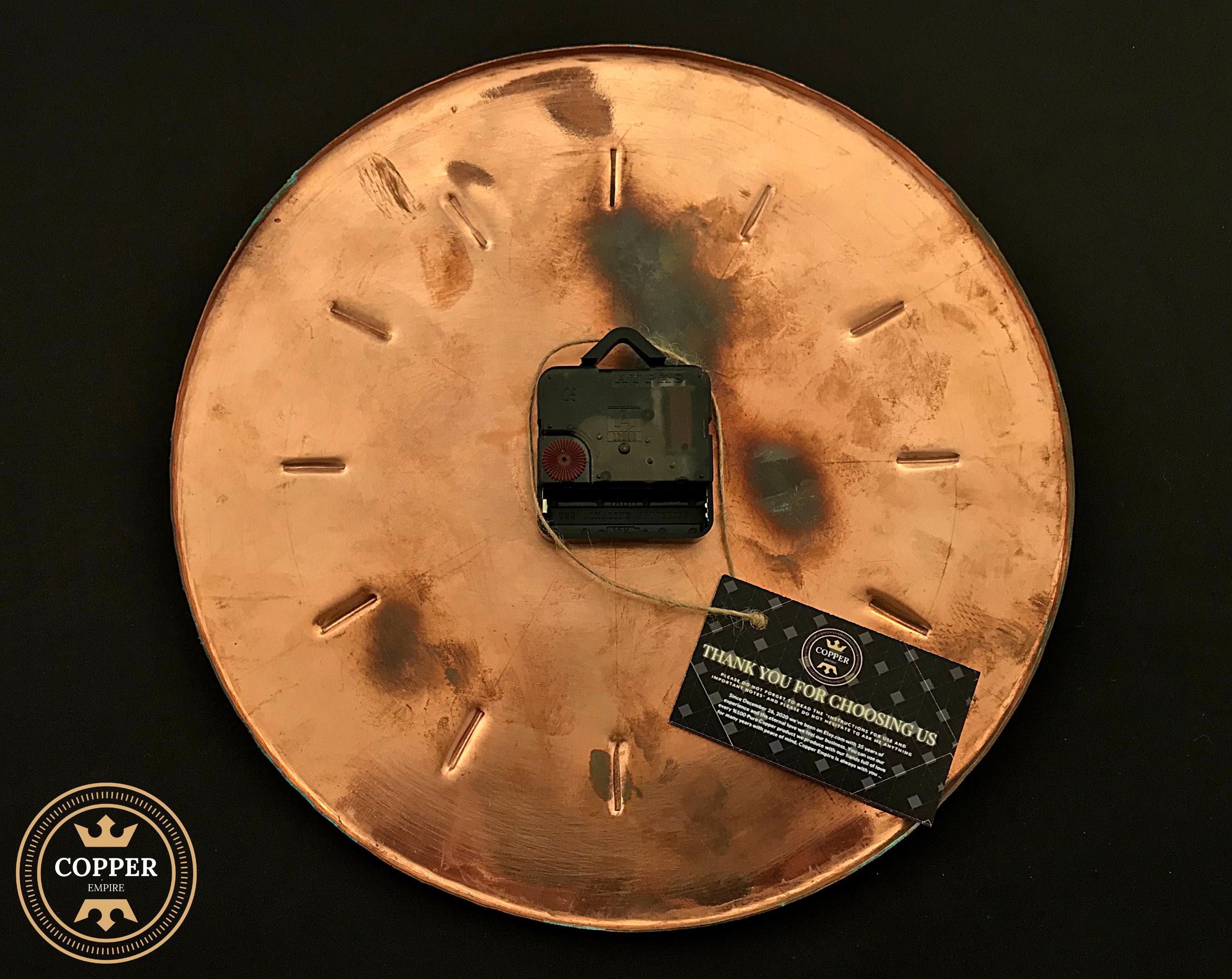 Patina Old Copper Wall Clock Handmade Rusted, Oxidized Embossed Aged