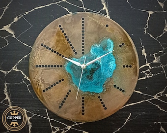 Industrial Copper Wall Clock: Turquoise Patina, Silent Art Deco