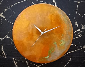 Minimalist Modern Orange Patina Copper Wall Clock, Retro Wall Clock, Farmhouse Wall Clock for Rustic Home Decor, Wall Hanging Room Decor