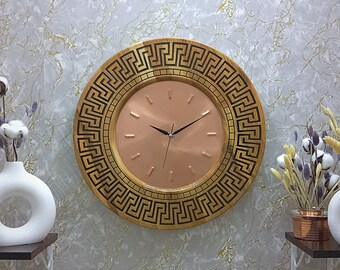 Übergroße Wanduhr aus Eichenholz, große, moderne, minimalistische Wanduhr aus Kupfer, einzigartige Wandkunst aus Kupfer