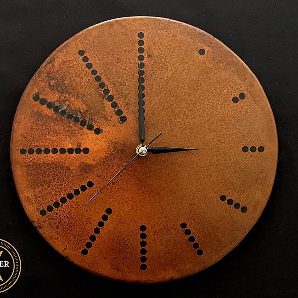 Reloj de pared de metal de granja industrial, reloj de pared de cobre de pátina oxidada, arte original decoración rústica del hogar