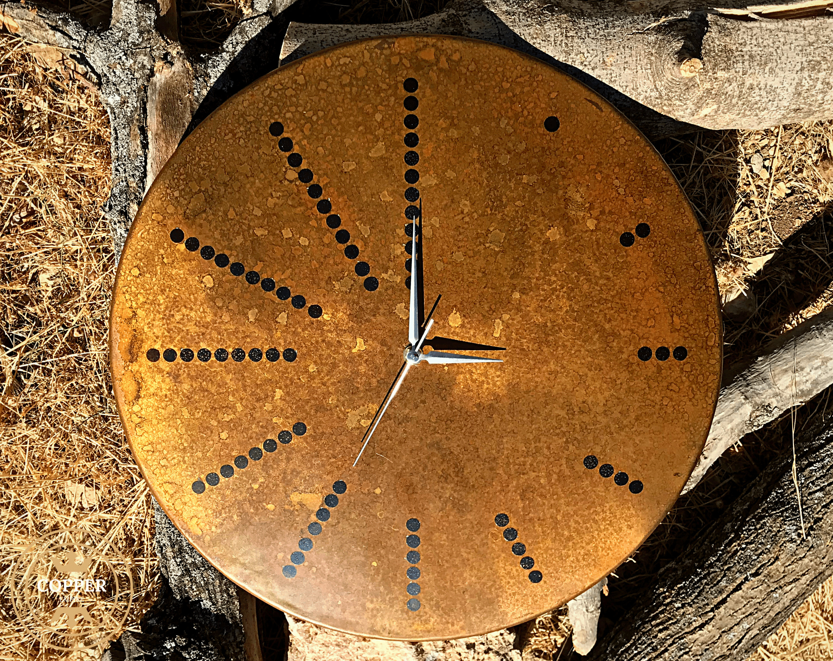 20 Rusted Large Copper Wall Clock With Numbers/Dots, Old Patina