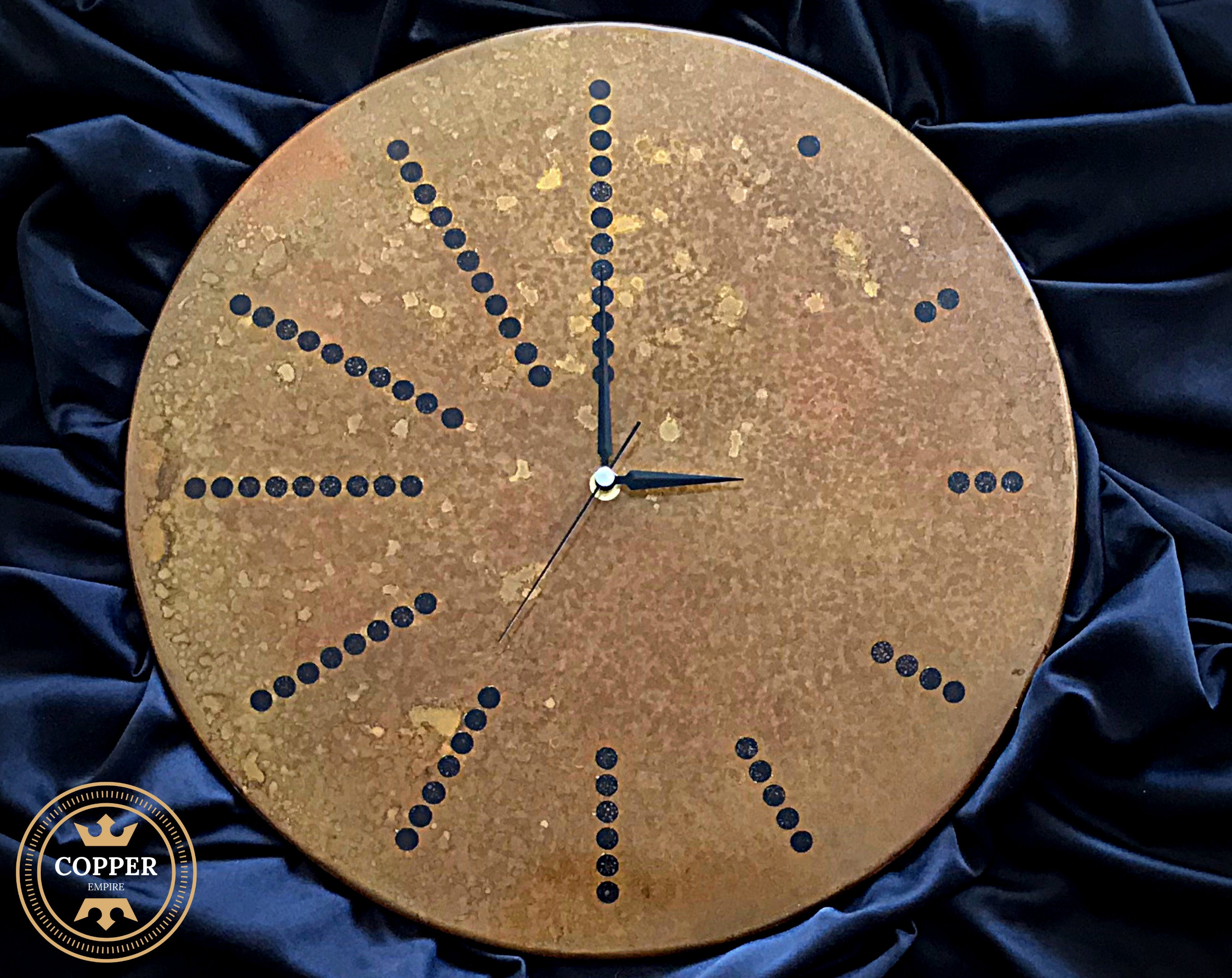 20 Rusted Large Copper Wall Clock With Numbers/Dots, Old Patina