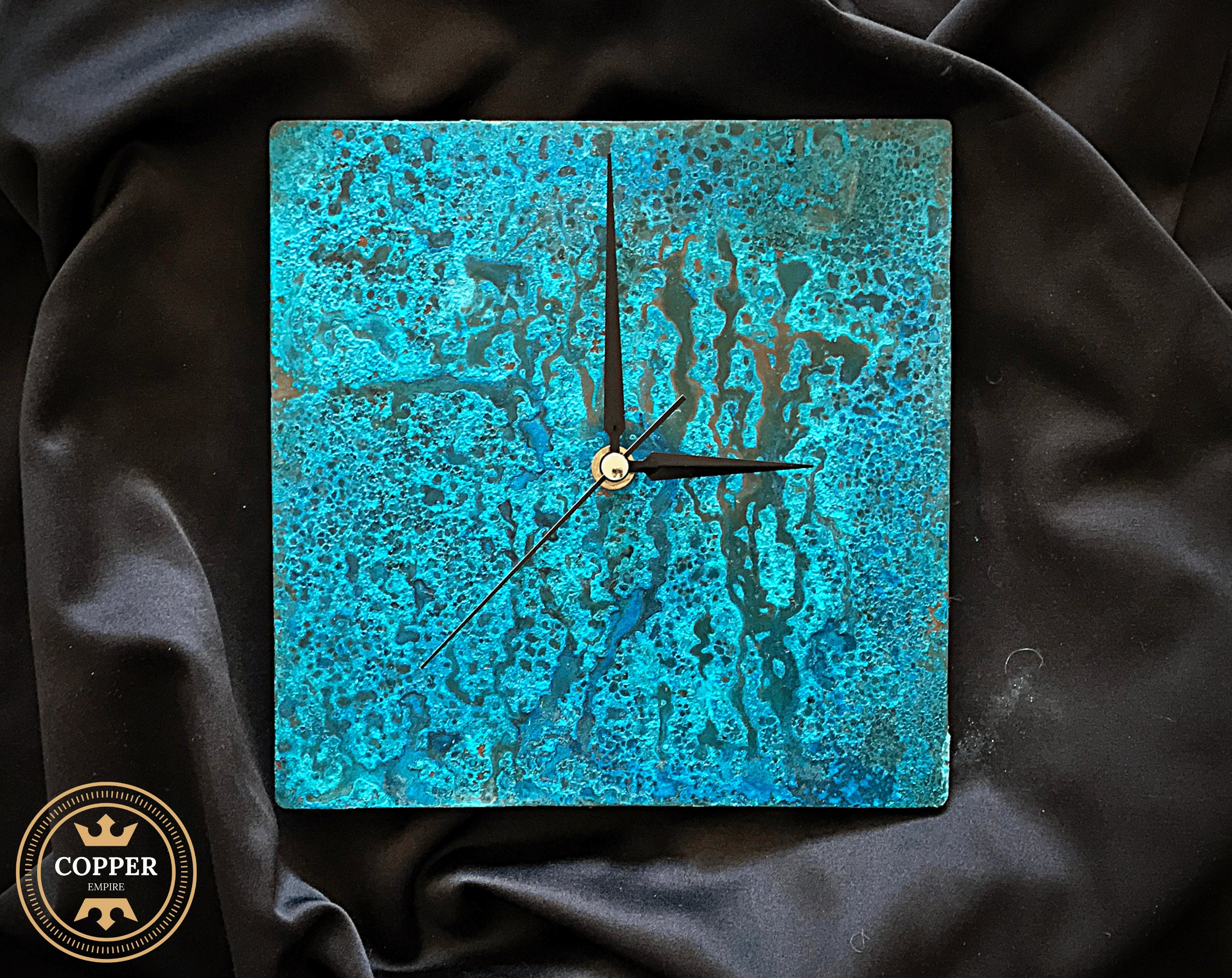 Blue Square Copper Wall Clock Minimalist, Large&Rustic Metal Wall Clock
