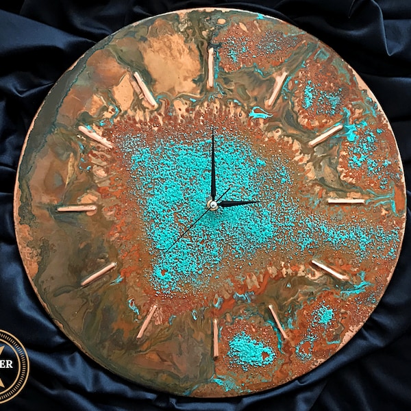 Oversized Wall Clock, Large Wall Clock, 20" Farmhouse Wall Clock, Wall Clock Unique, Copper Wall Art, Patina Copper Metal Wall Clock