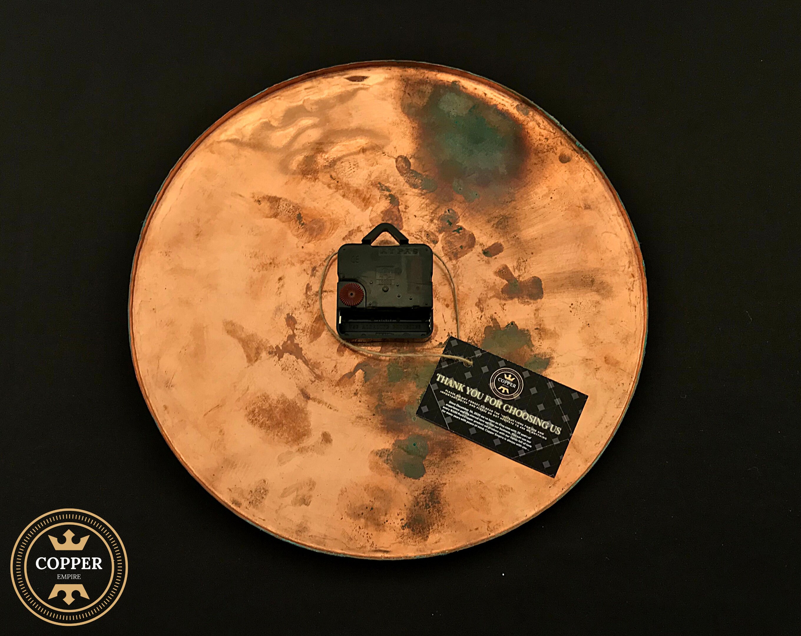 Turquoise Patina Copper Industrial Wall Clock, Minimalist Rustic Silent