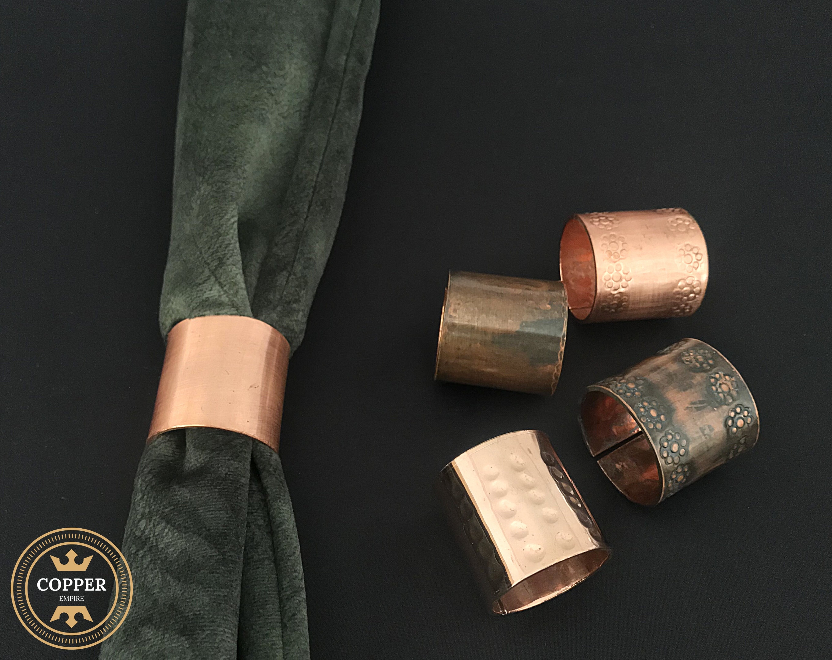 Handmade Rustic Copper Napkin Rings Set of 4144, Embroidered Hammered