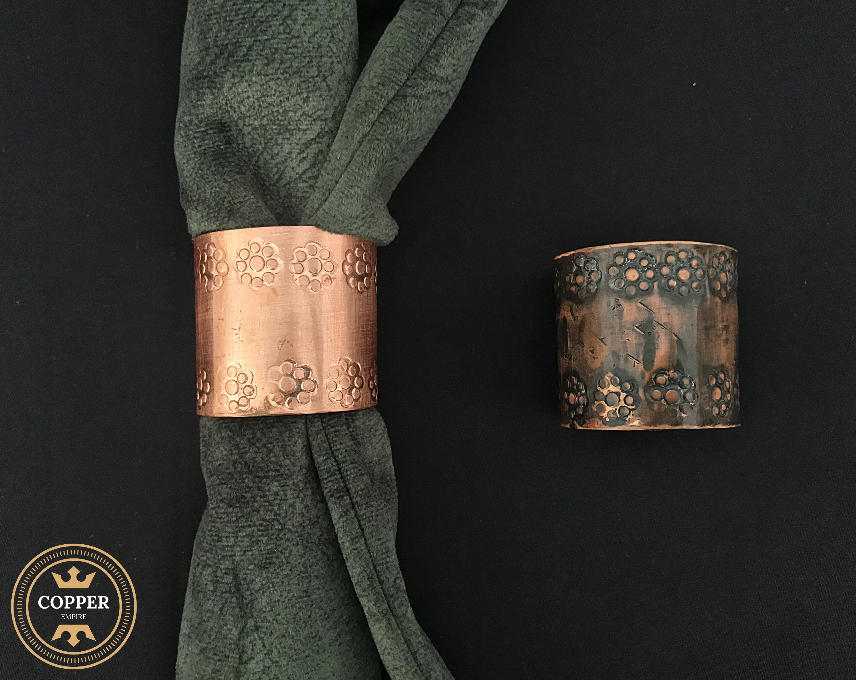 Handmade Rustic Copper Napkin Rings Set of 4144, Embroidered Hammered