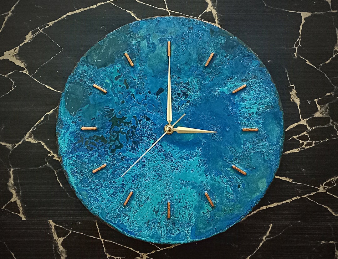 Blue Patina Rustic Copper Wall Clock, Unique Wall Clocks for Farmhouse