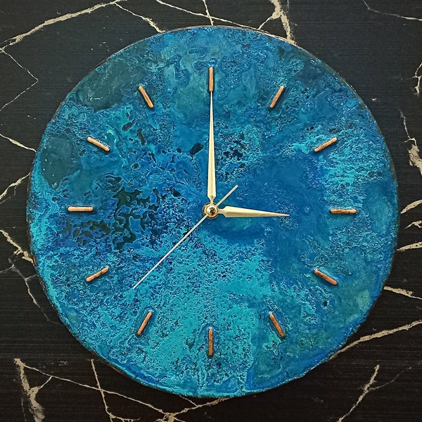 Blue Patina Copper Wall Clock: Rustic Farmhouse Decor