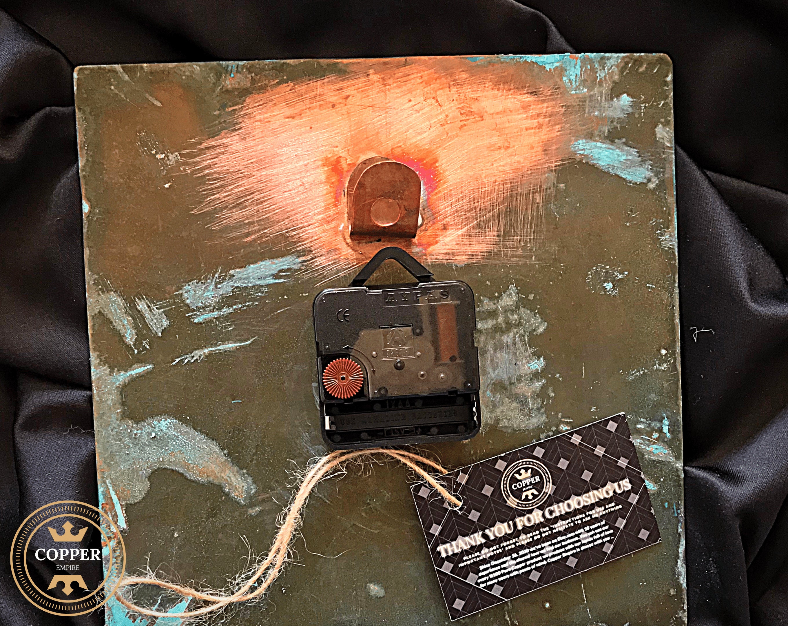 Blue Square Copper Wall Clock Minimalist, Large&Rustic Metal Wall Clock