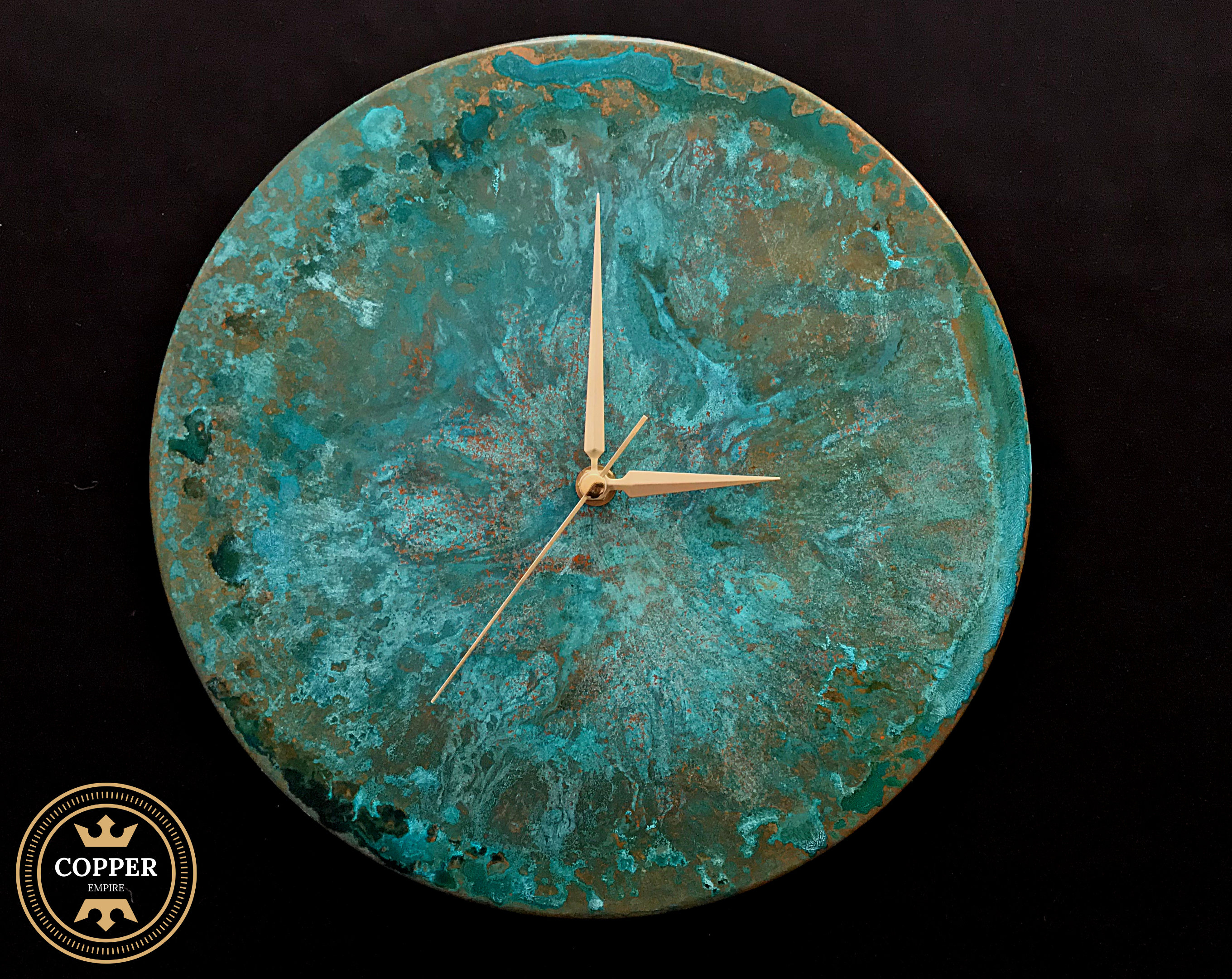 Turquoise Wall Clock,Industrial Wall Clock,Copper Wall Clock,Minimalist