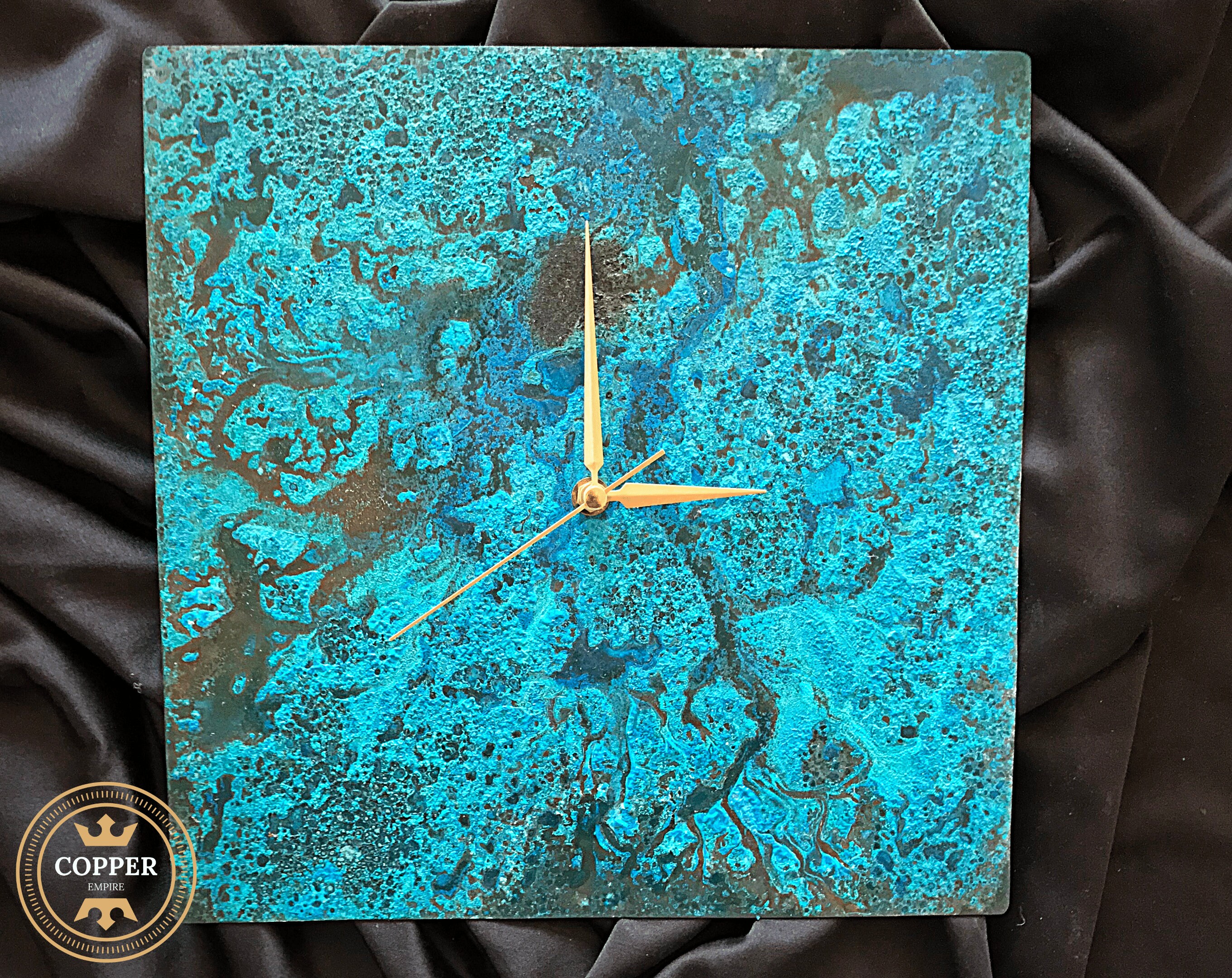 Blue Square Copper Wall Clock Minimalist, Large&Rustic Metal Wall Clock