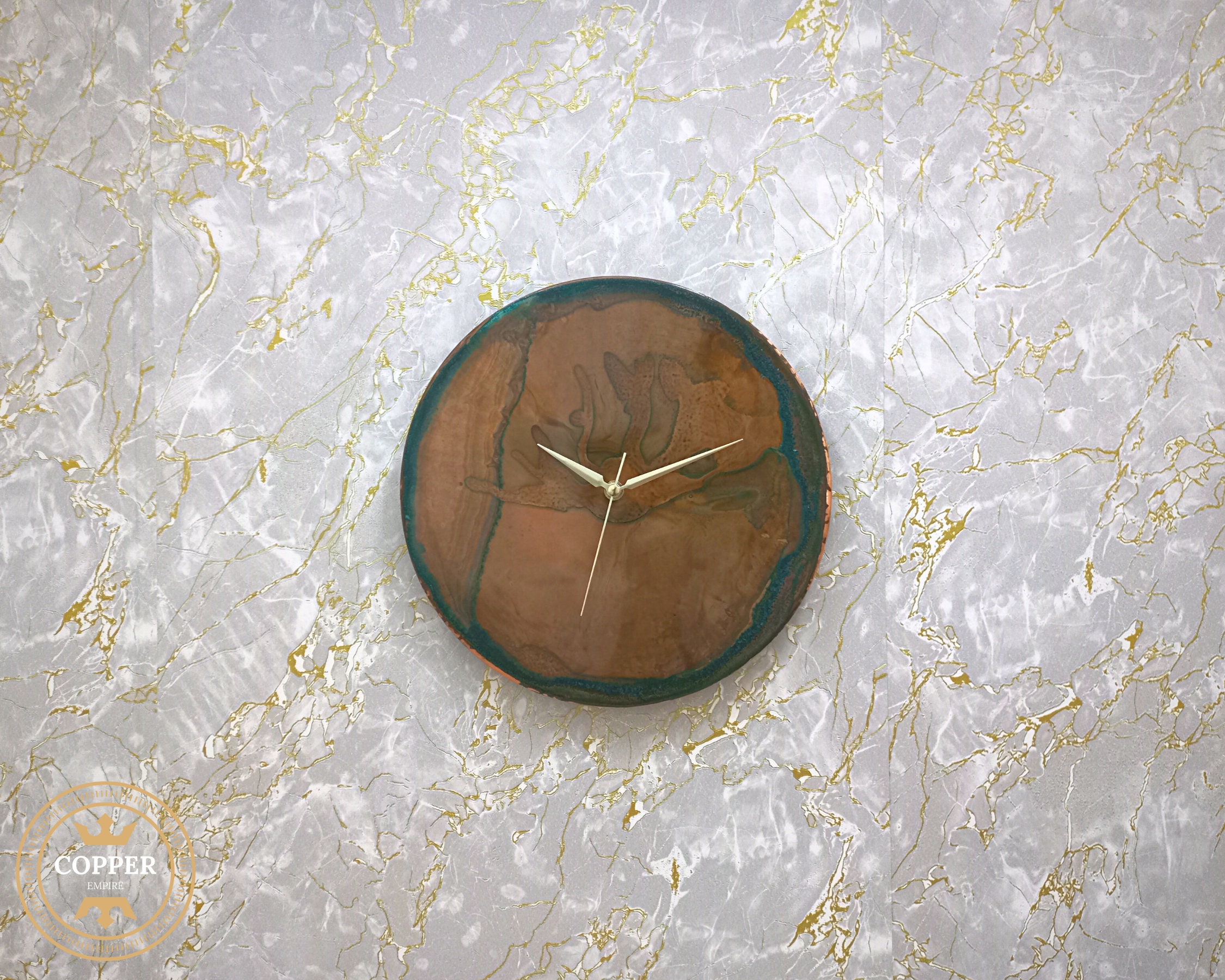 Art Deco Wall Clock Unique, Copper Industrial Wall Clock, Silent Retro