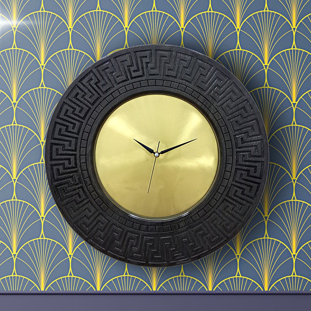 Large Black Wooden Wall Clock Brass Wall Clock With Oak Etsy