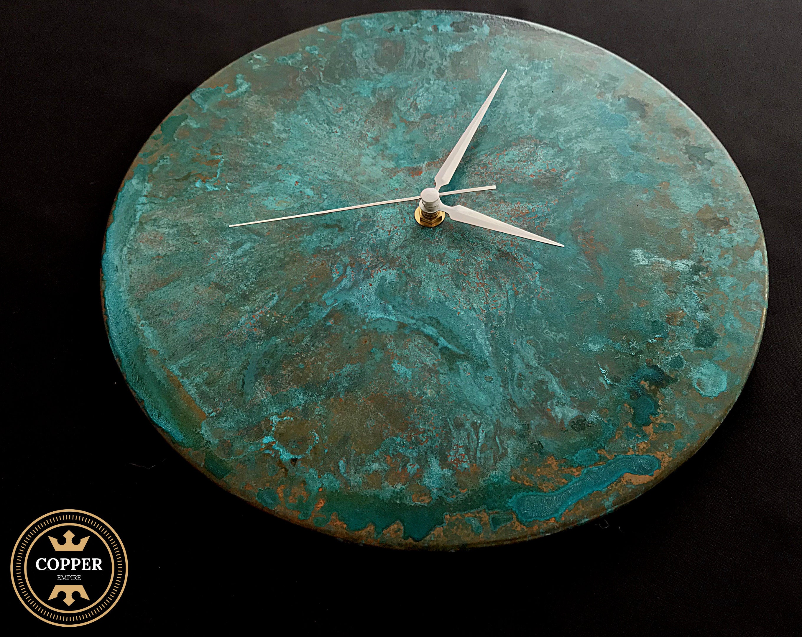 Turquoise Wall Clock,Industrial Wall Clock,Copper Wall Clock,Minimalist