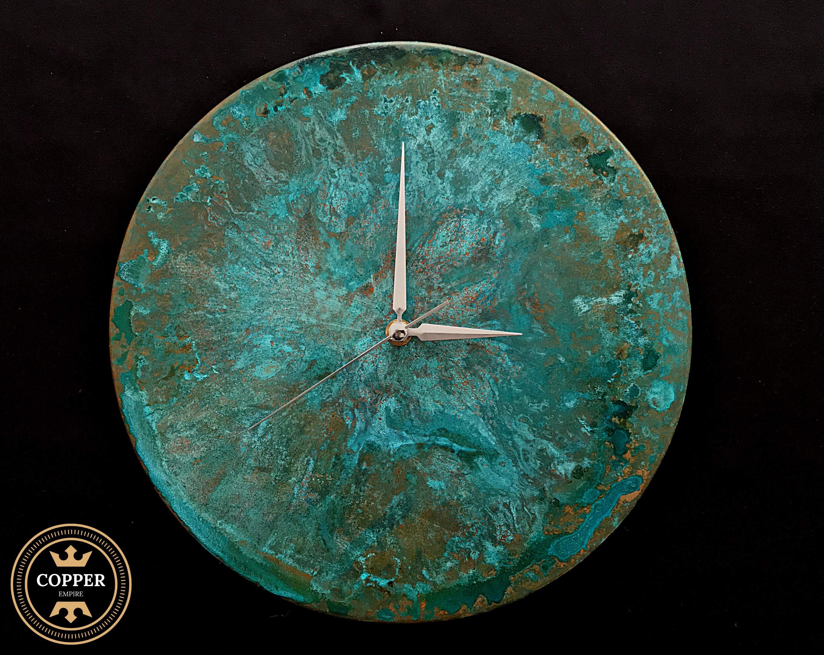 Turquoise Wall Clock,Industrial Wall Clock,Copper Wall Clock,Minimalist