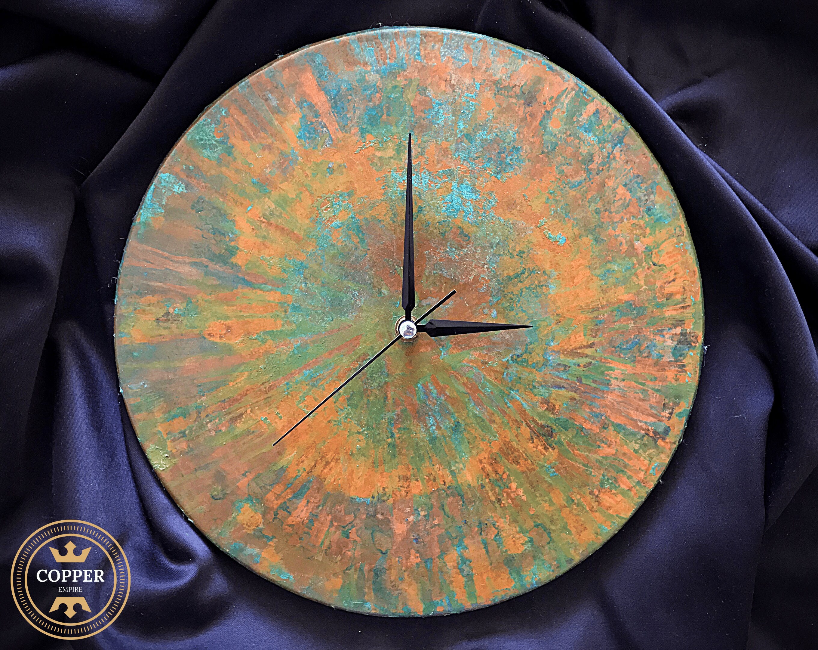 Patina Copper Wall Clock Farmhouse, Unique Large Natural Colored Copper