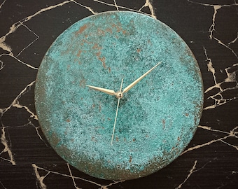 Turquoise Patina Copper Wall Clock: Rustic Industrial Decor