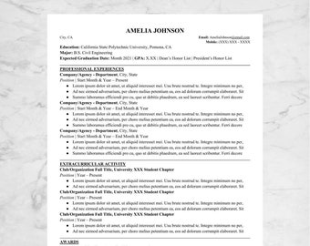 Professional College Resume Template and Cover Page Template (For Entry Level/Internship Positions)