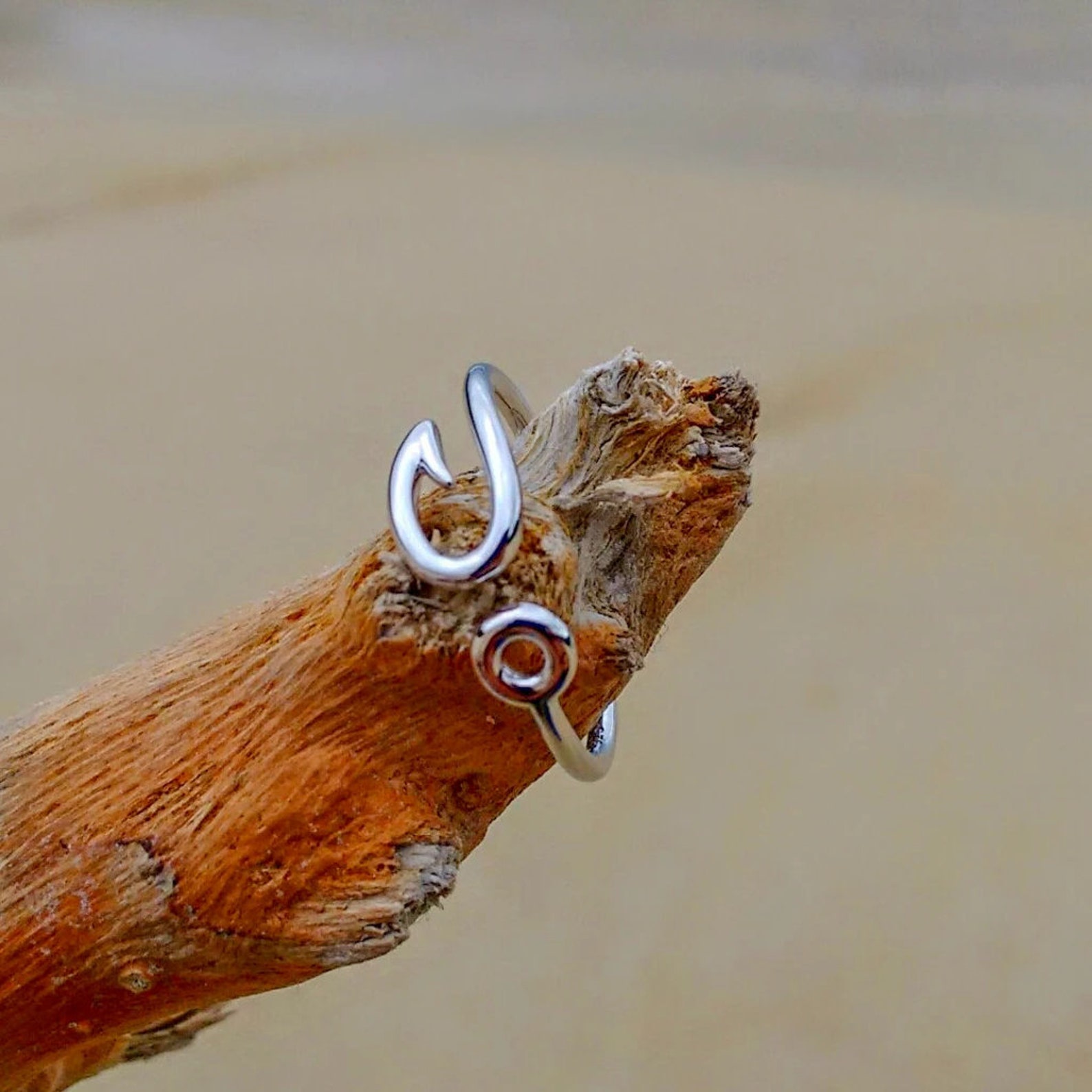 Fish Hook RingBrass RingSterling Silver Ringadjustable Etsy