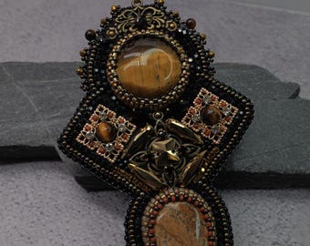 Handmade pendant with tiger eye stone and jasper stone