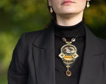 Necklace with Simbircite-Ammonite Geode and tiger eye's