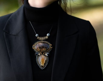 Handmade pendant with ammonite simbircite stone