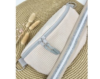 Crossbag cord cream white with pocket strap in beige white silver, bag, belly bag, hipbag, light and practical, corduroy, corduroy fabric,