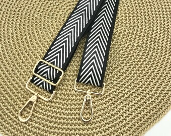Pocket strap, "Gold" herringbone, patterned, black silver, shoulder strap, pocket strap, interchangeable strap for fanny packs, for bags, gold-colored