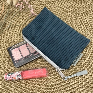 Kosmetiktasche Cord, (S), blau petrol, kleine Schminktasche, Make up Tasche, kleine Kosmetiktasche Cord, Geldbeutel, Geschenk für Freundin