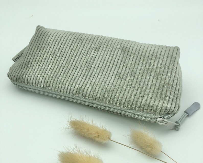 Federmäppchen Cord Grau Beige Cordmäppchen Mäppchen