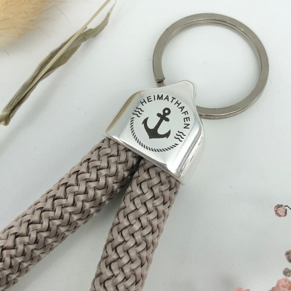 Anhänger aus Segeltau, Schlüsselanhänger Seil, Segelseil, taupe, Anhänger mit Anker,Schlüsselanhänger Anker,maritimes Geschenk, Geschenkidee