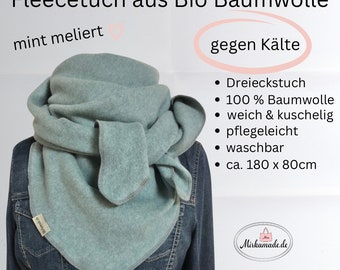 Halstuch XXL Fleece, Halstuch Damen, mint, kuscheliger Schal, Fleeceschal organic Baumwolle Bio, Winter, weich und warm, Dreieckstuch Herbst