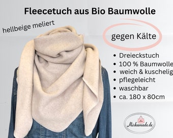 Halstuch Fleece, Bio, XXL, Halstuch Damen, hellbeige, kuscheliger Schal, Fleece Schal organic Baumwolle Bio, Winter,weich warm,Dreieckstuch