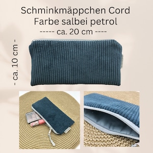 Schminkmäppchen, cord, Federmäppchen, Schminktasche, kleine Kosmetiktasche, Mäppchen, Stiftemäppchen, Geschenkidee petrol