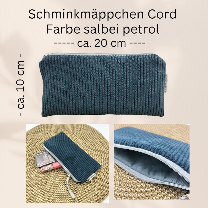 Schminkmäppchen, cord, Federmäppchen, Schminktasche, kleine Kosmetiktasche, Mäppchen, Stiftemäppchen, Geschenkidee petrol