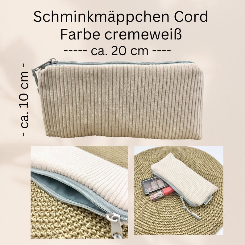 Schminkmäppchen, cord, Federmäppchen, Schminktasche, kleine Kosmetiktasche, Mäppchen, Stiftemäppchen, Geschenkidee creme