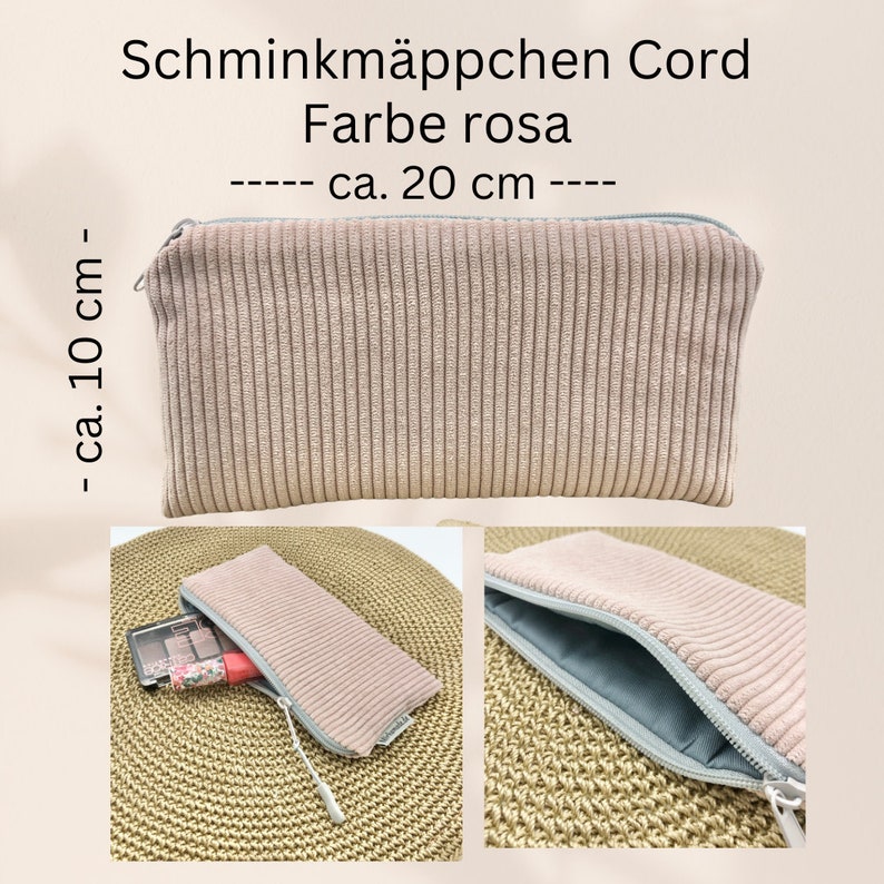 Schminkmäppchen, cord, Federmäppchen, Schminktasche, kleine Kosmetiktasche, Mäppchen, Stiftemäppchen, Geschenkidee rosa