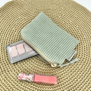 Kosmetiktasche Cord, (Gr. S) salbei GOLD, zartes Grün, kleine Schminktasche, Make up Tasche, Kosmekitasche Damen, kleines Geschenk