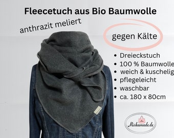 Halstuch Fleece, Bio, XXL, Halstuch Damen, dunkelgrau, kuscheliger Schal, Fleece Schal organic Baumwolle Bio, Winter,weich warm,Dreieckstuch