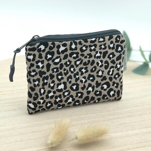 Kosmetiktasche Leomuster, (Gr.S), grau beige, Leopardenmuster, Schminktasche, kleines Portemonnaie, Geldbeutel, Make up Tasche