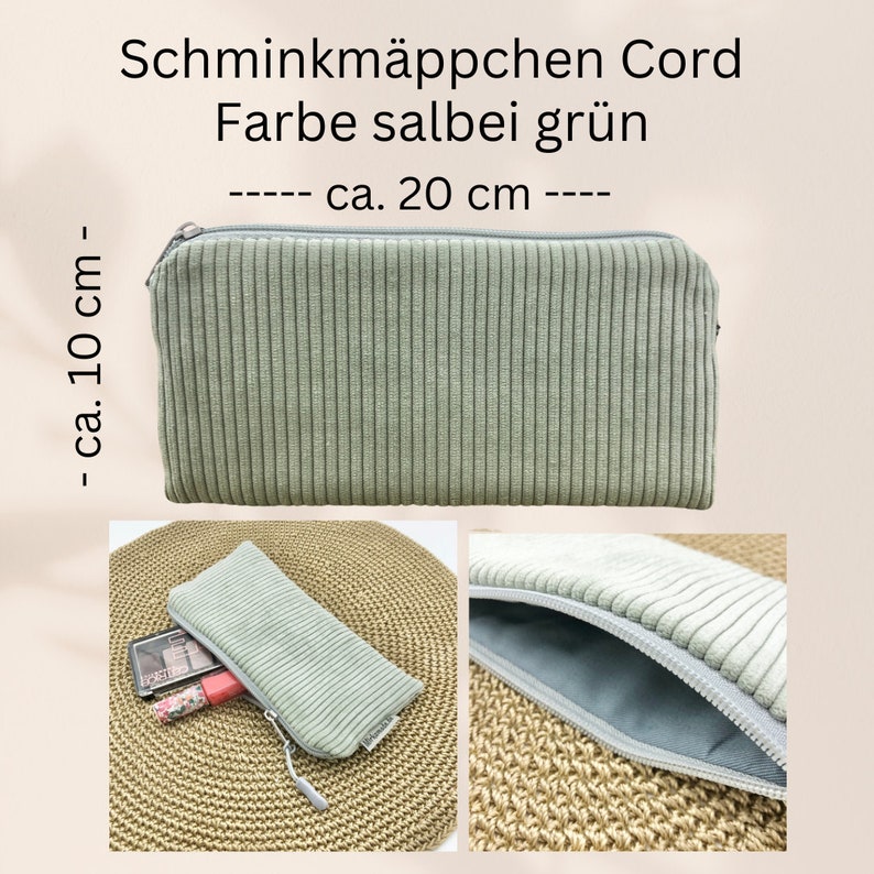 Schminkmäppchen, cord, Federmäppchen, Schminktasche, kleine Kosmetiktasche, Mäppchen, Stiftemäppchen, Geschenkidee salbei