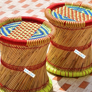 Garden Stool |  Wooden Chair for Indoor/Outdoor- Bamboo |  | Colorful Handicraft | Set of 2- GUNEE