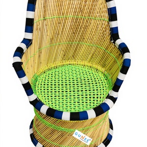 Ecofriendly Rattan Wooden Cane Colorful Chair for Indoor/Outdoor- Bamboo | Garden Stool | Handicraft | Pushkar - 1PC