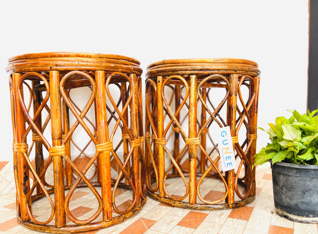 Ecofriendly Rattan Wooden Stool | Handmade |hand Painted| Flower Pot ...