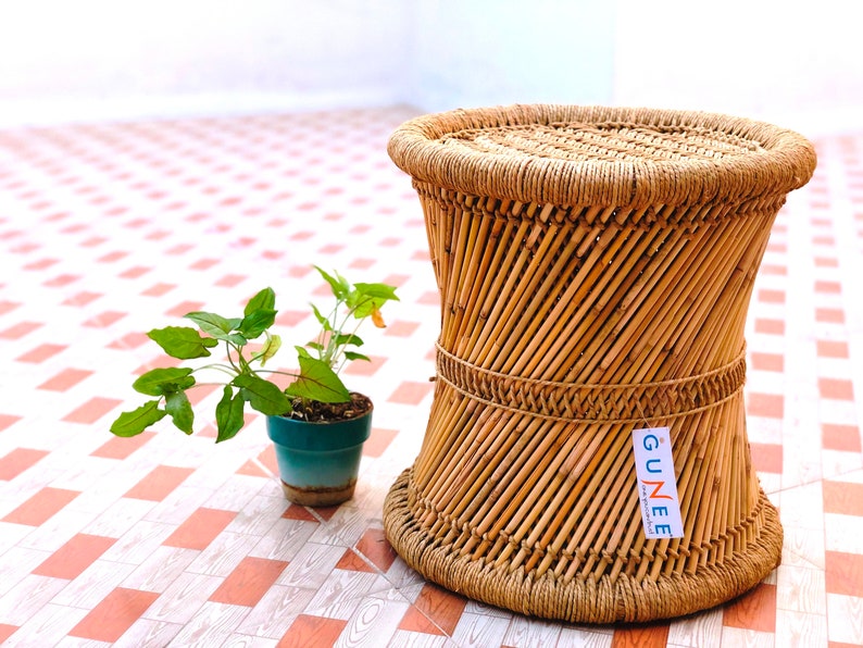 Cane Indian Rattan Stool Ecofriendly, Garden Stool Bamboo/Cane HandmadeGUNEE Made in India image 1