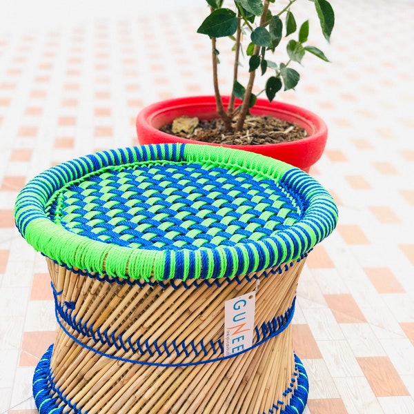 Chaise écologique en rotin en bois pour intérieur/extérieur - Bambou | Tabouret de jardin | Bar gonflé artisanal en bois de canne - 1 PC (multicolore)