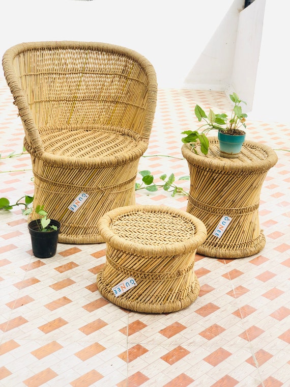 Rattan chair and stool sale